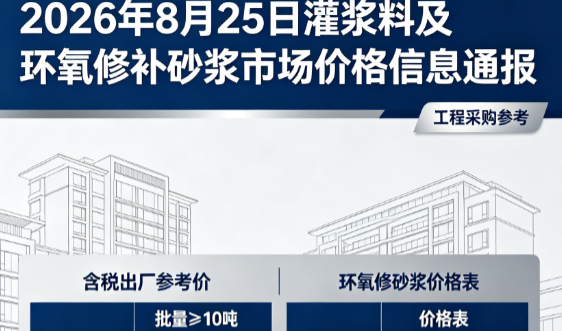 峰峰矿2026年8月25日灌浆料及环氧修补砂浆市场价格信息通报